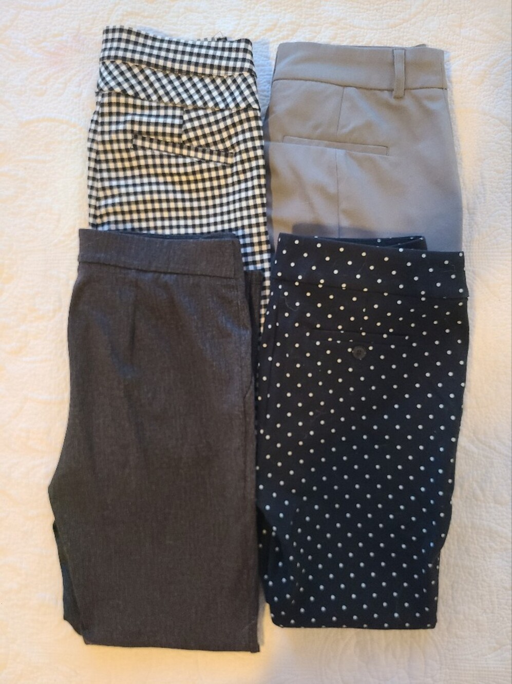 Lot X 4 Womens Slim Fit Pant Bundle Gingham Polka Dot Gray Black Office Work